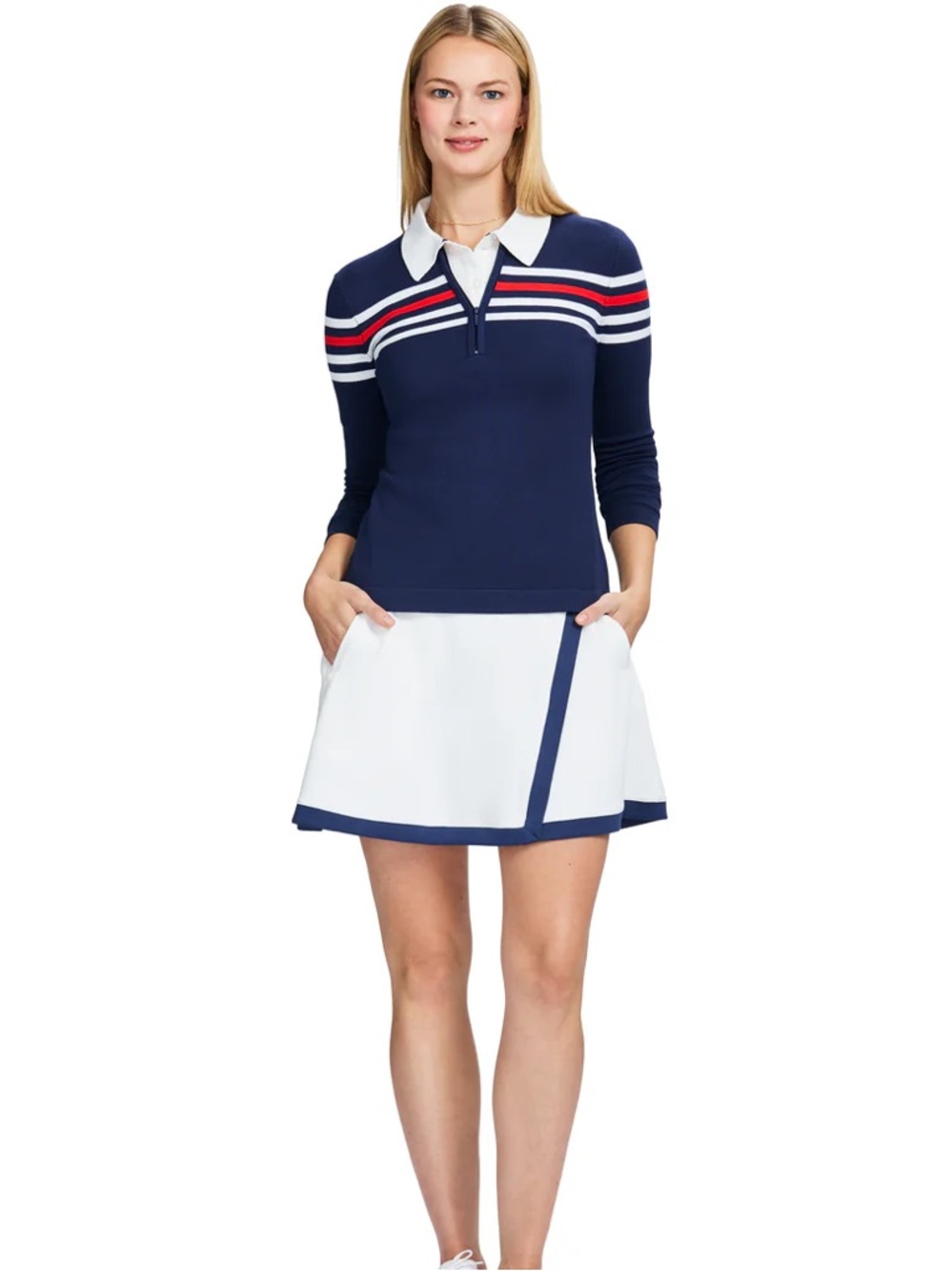 Izod Zoey Striped 1/4 Zip Knit Pullover Medieval Blue NEW! - Picture 3 of 11